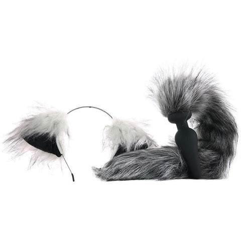 Grey Wolf Tail Anal Plug & Ears - Red Light Erotica